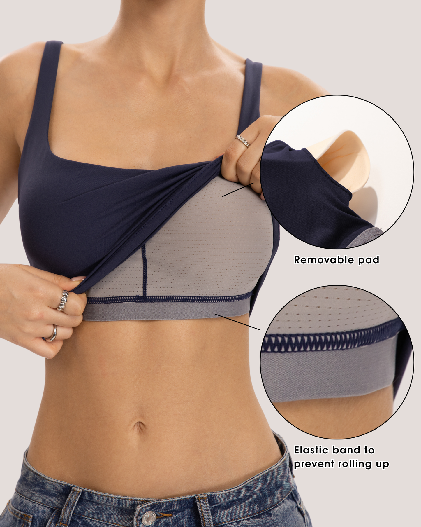 QINSEN Womens Tank Tops with Built in Bras Square Neck Double Lined Basic Sleeveless Workout Tops