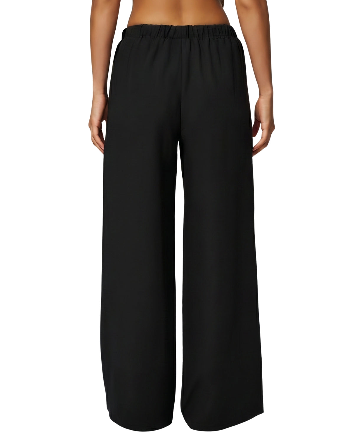 QINSEN Women's Wrinkle-Free Wide Leg Palazzo Pants High Rise Flowy Drape Drawstring Elastic Waist Trousers with Pockets