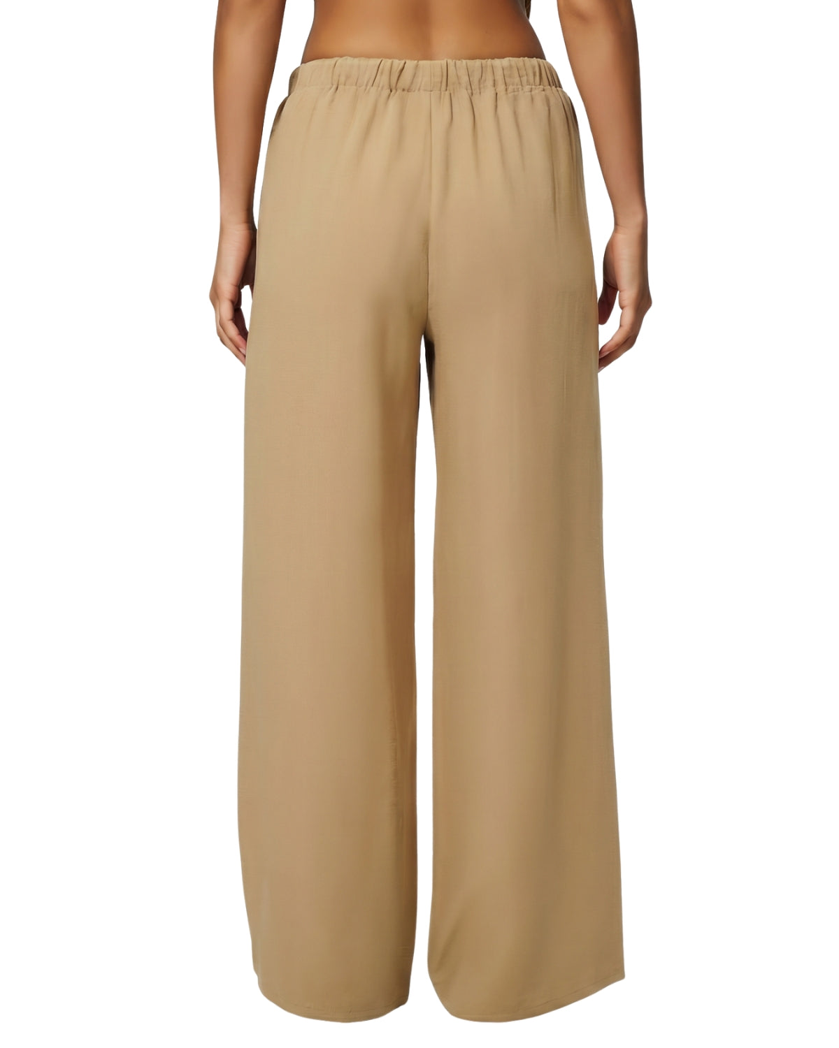 QINSEN Women's Wrinkle-Free Wide Leg Palazzo Pants High Rise Flowy Drape Drawstring Elastic Waist Trousers with Pockets