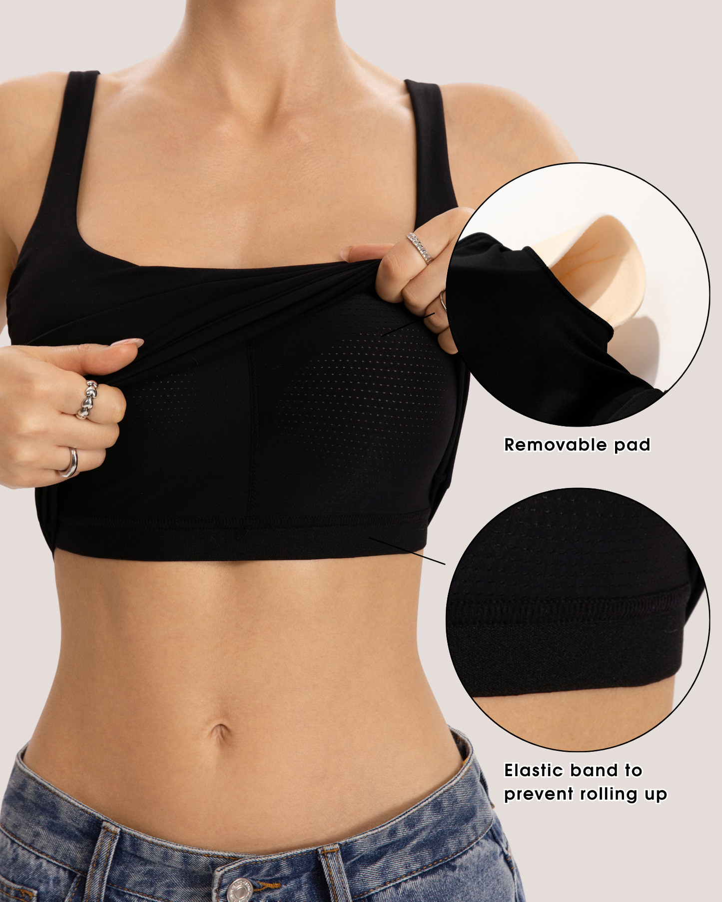 QINSEN Womens Tank Tops with Built in Bras Square Neck Double Lined Basic Sleeveless Workout Tops
