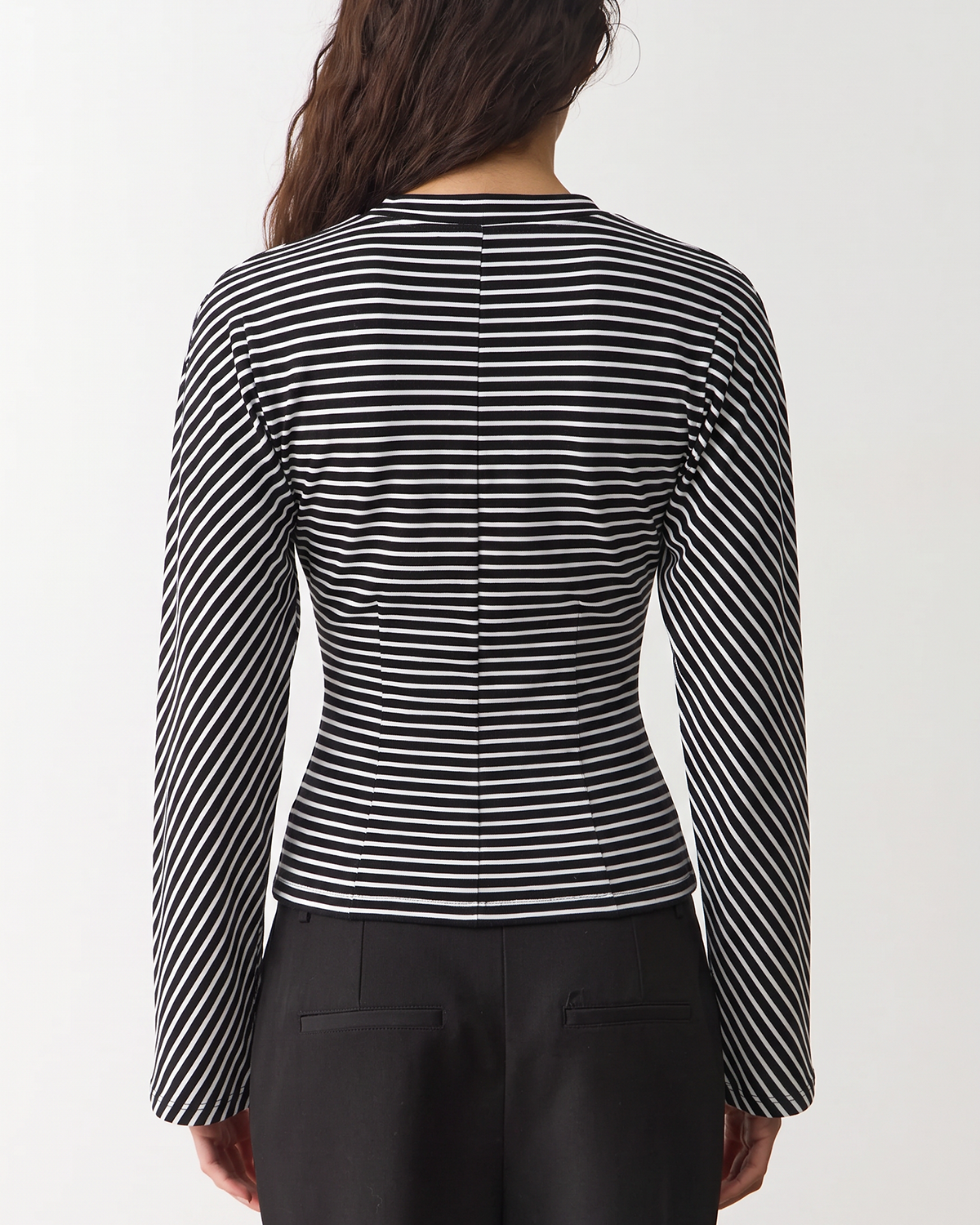 QINSEN Women's Crew Neck Long Sleeve Top Cinched Waist Stretch T Shirts