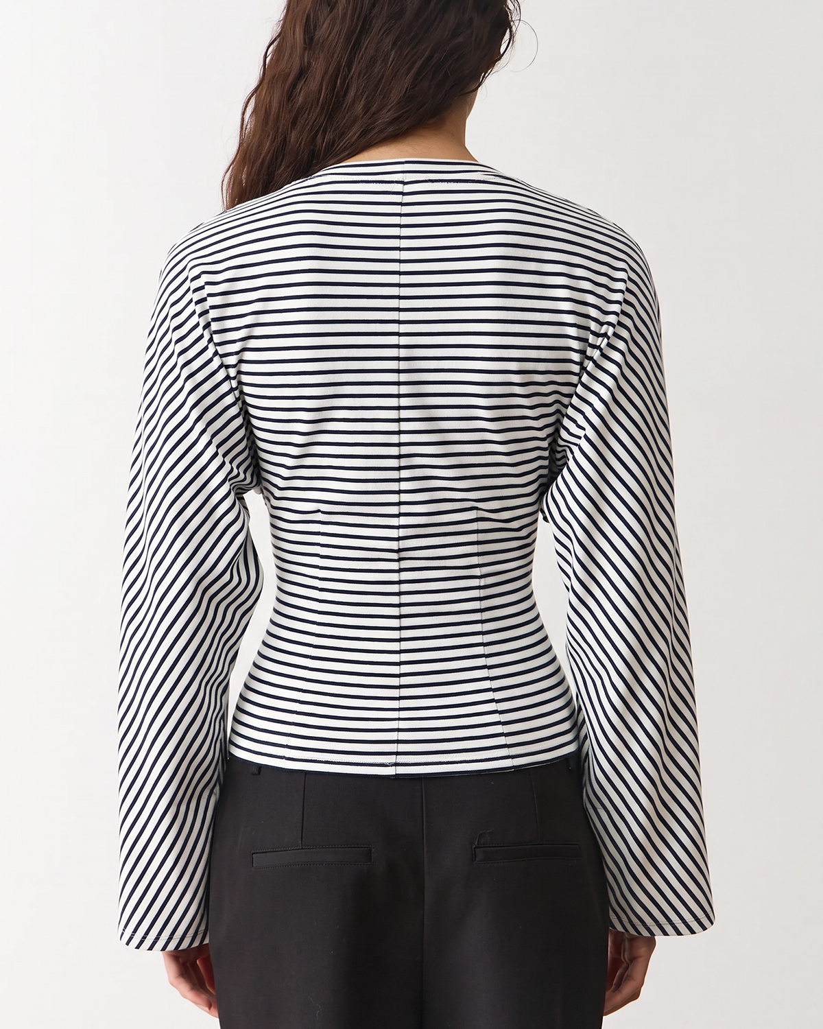 QINSEN Women's Crew Neck Long Sleeve Top Cinched Waist Stretch T Shirts