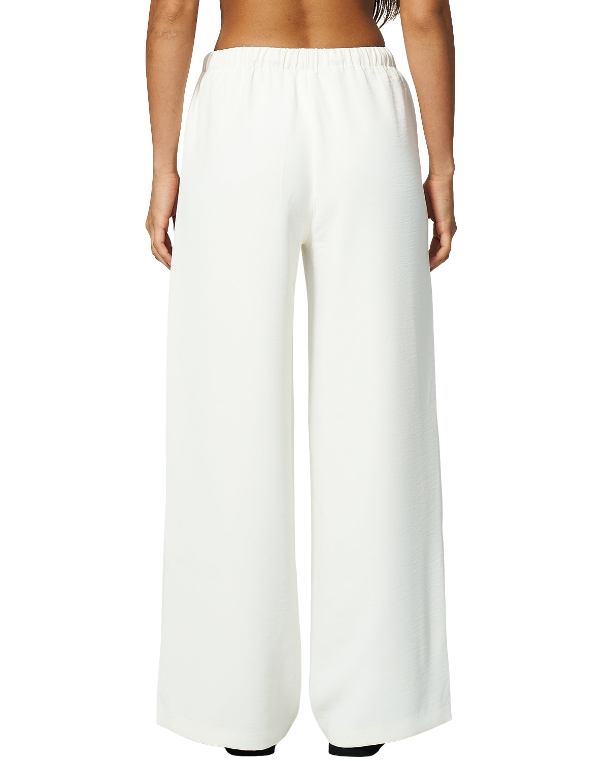 QINSEN Women's Wrinkle-Free Wide Leg Palazzo Pants High Rise Flowy Drape Drawstring Elastic Waist Trousers with Pockets