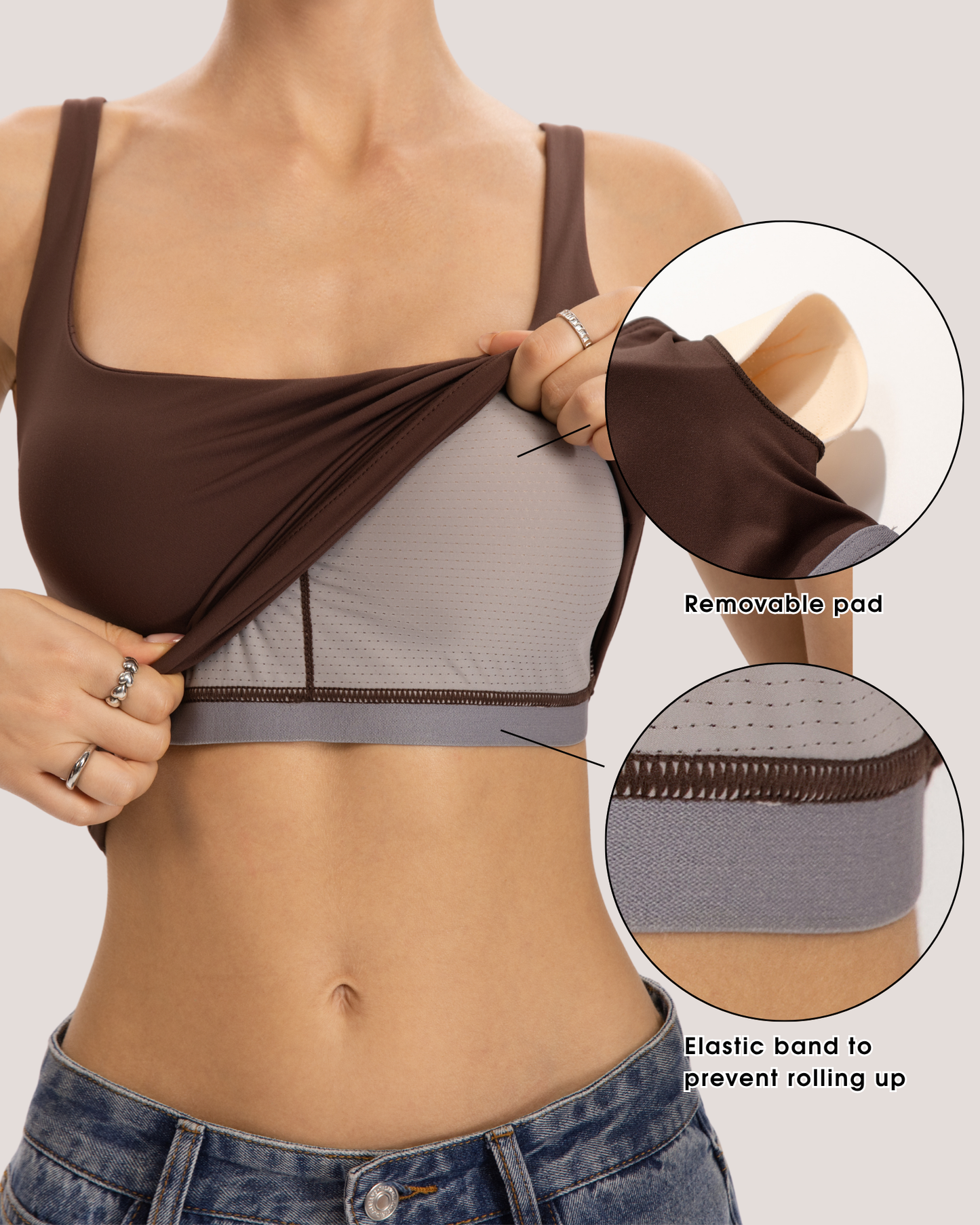 QINSEN Womens Tank Tops with Built in Bras Square Neck Double Lined Basic Sleeveless Workout Tops