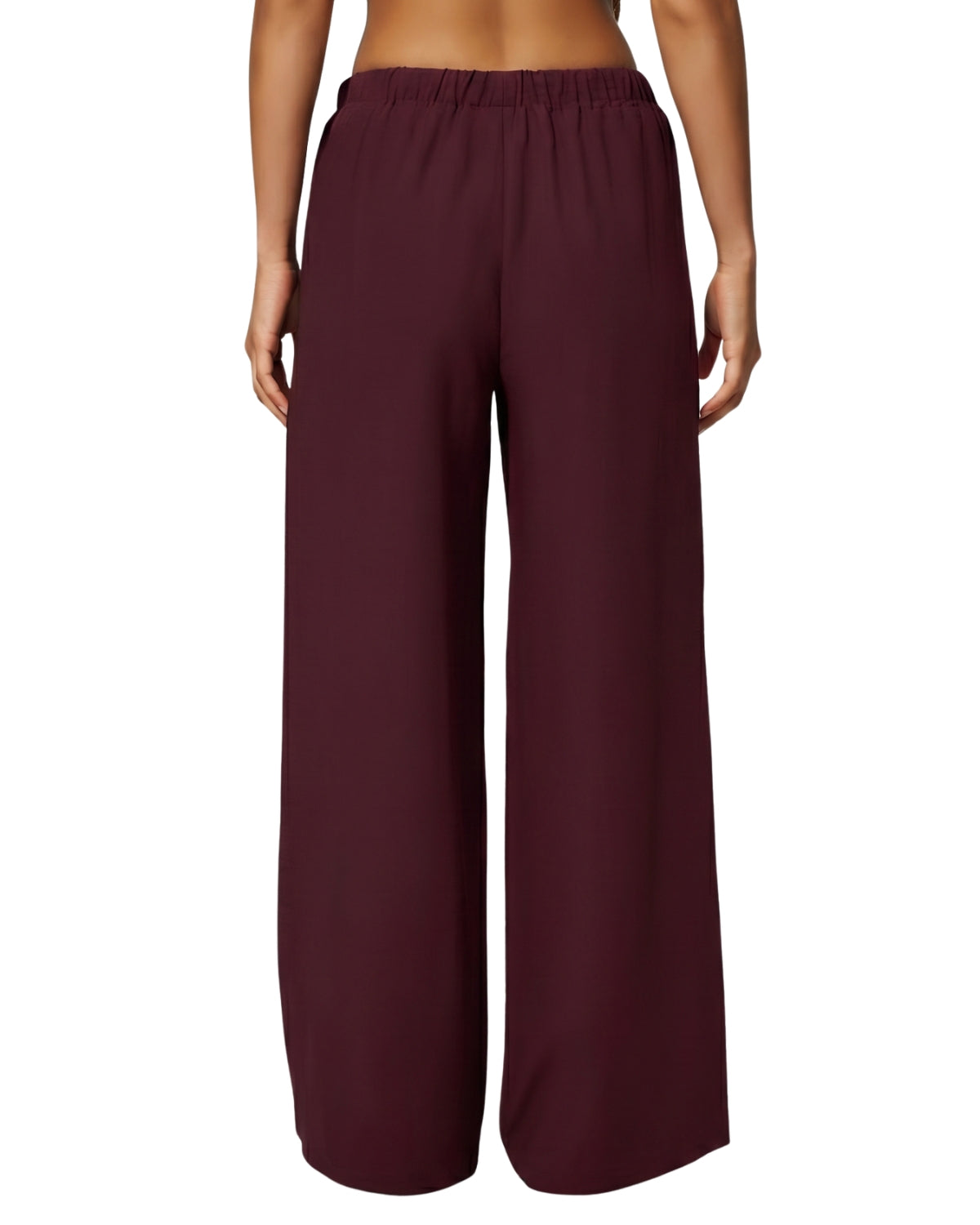 QINSEN Women's Wrinkle-Free Wide Leg Palazzo Pants High Rise Flowy Drape Drawstring Elastic Waist Trousers with Pockets