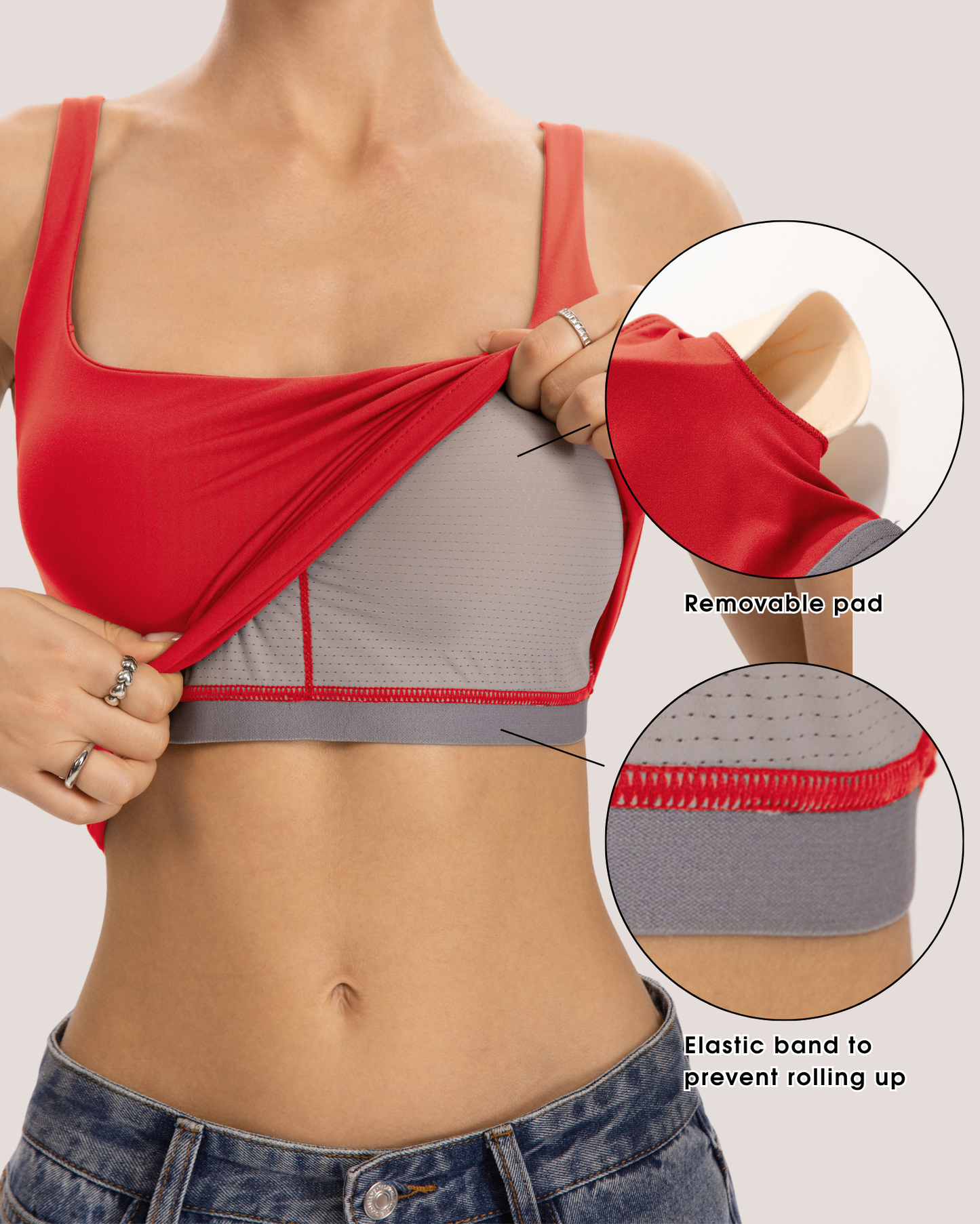 QINSEN Womens Tank Tops with Built in Bras Square Neck Double Lined Basic Sleeveless Workout Tops