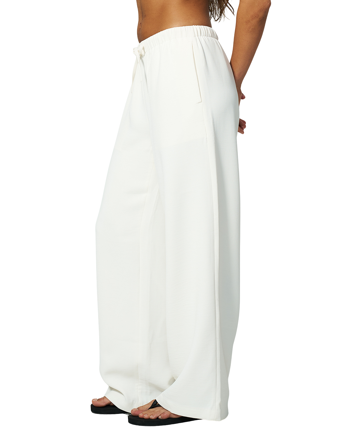 QINSEN Women's Wrinkle-Free Wide Leg Palazzo Pants High Rise Flowy Drape Drawstring Elastic Waist Trousers with Pockets