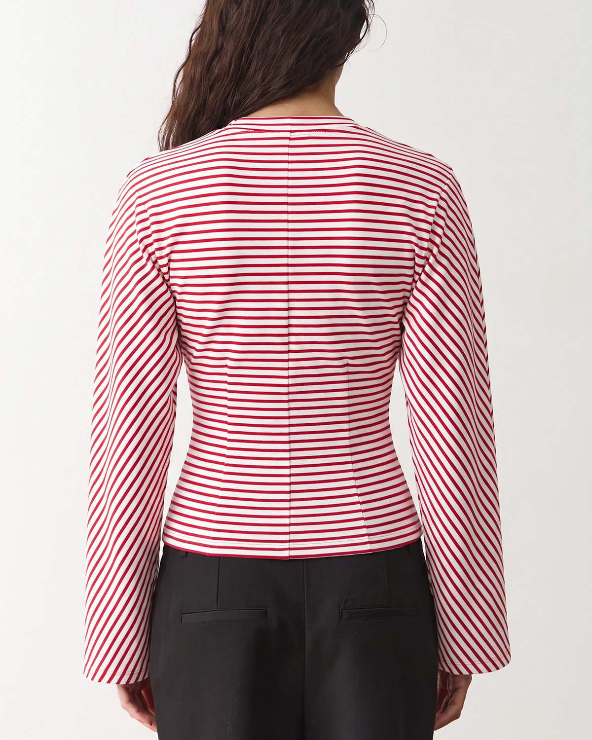 QINSEN Women's Crew Neck Long Sleeve Top Cinched Waist Stretch T Shirts