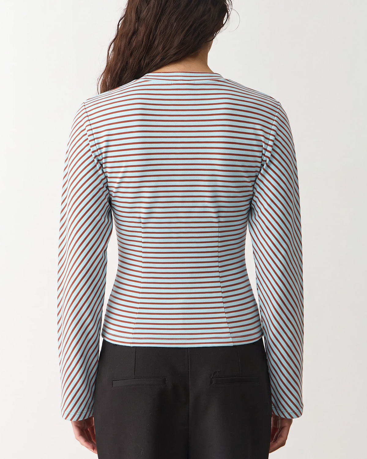 QINSEN Women's Crew Neck Long Sleeve Top Cinched Waist Stretch T Shirts