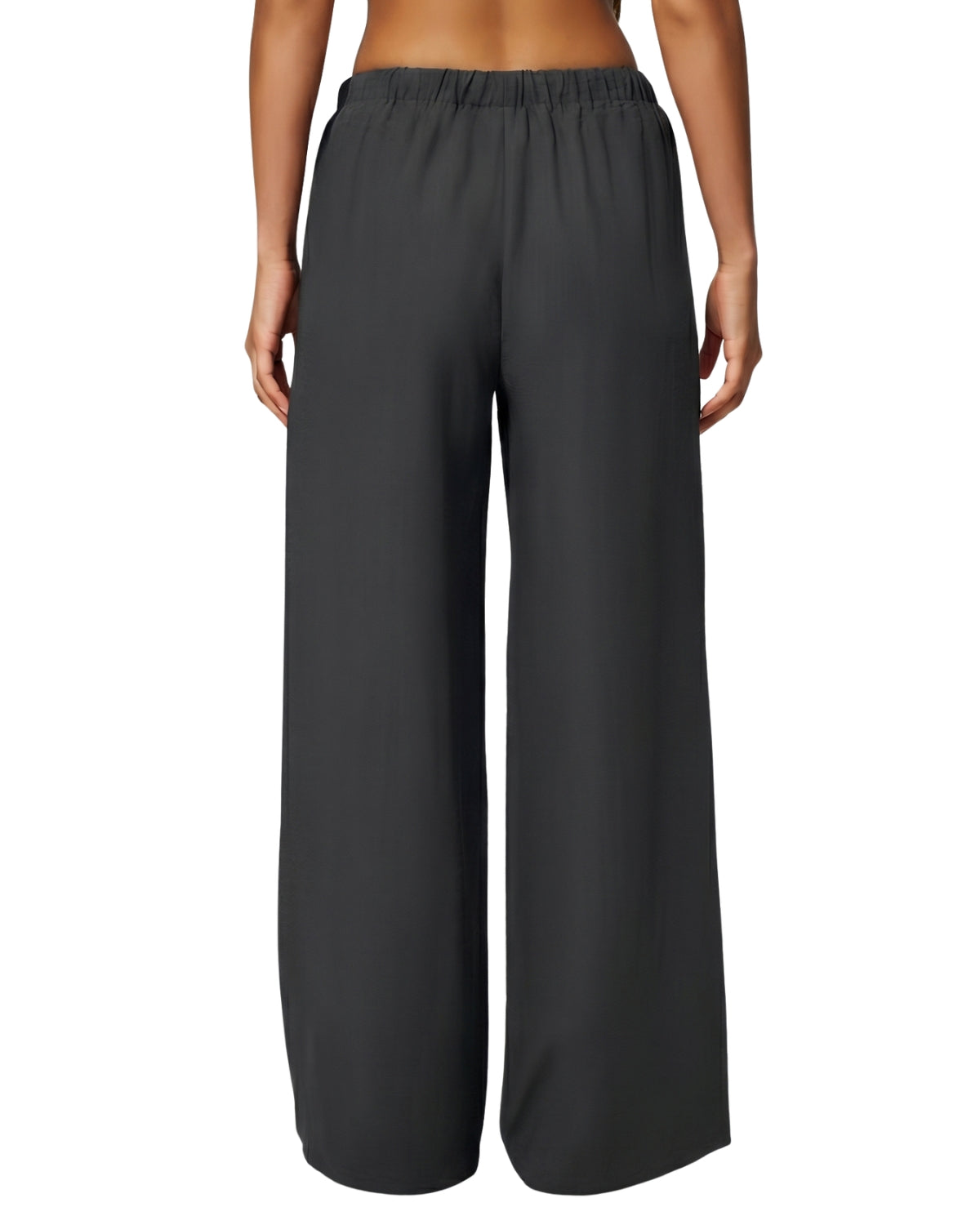 QINSEN Women's Wrinkle-Free Wide Leg Palazzo Pants High Rise Flowy Drape Drawstring Elastic Waist Trousers with Pockets