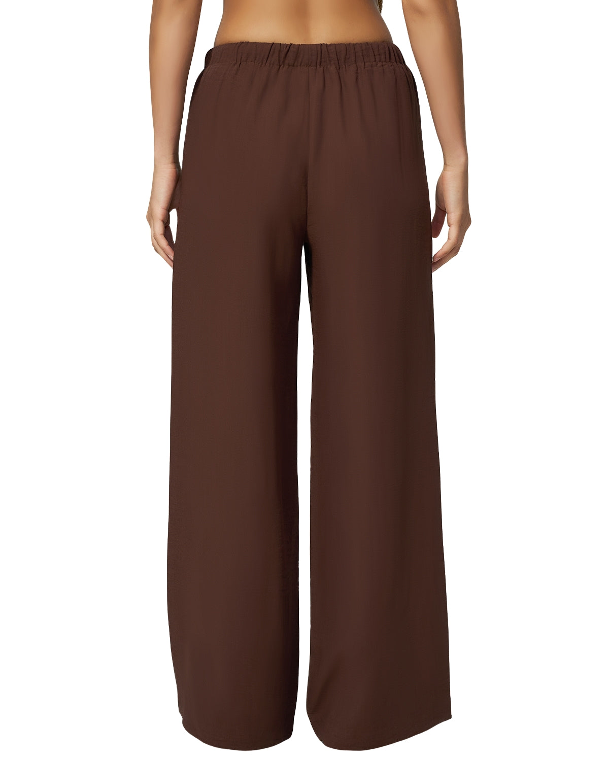 QINSEN Women's Wrinkle-Free Wide Leg Palazzo Pants High Rise Flowy Drape Drawstring Elastic Waist Trousers with Pockets