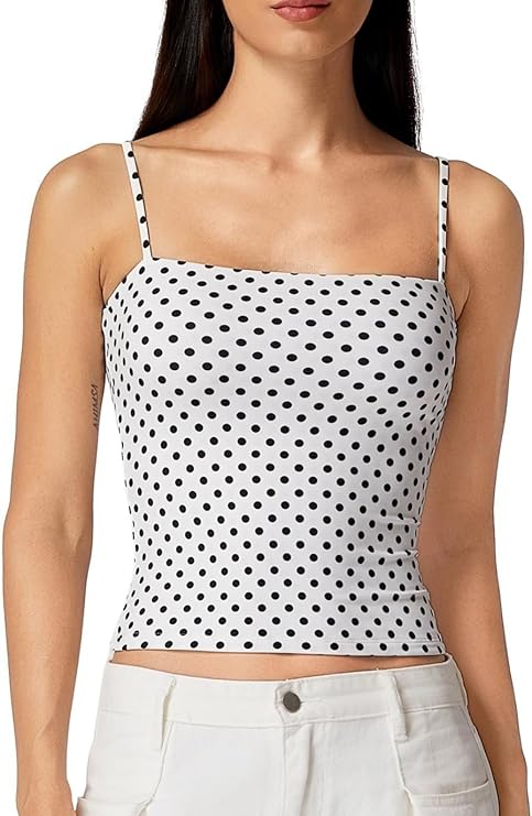 QINSEN Women's Double Lined Basic Tank Top Adjustable Spaghetti Straps Sleeveless Camisole Shirts