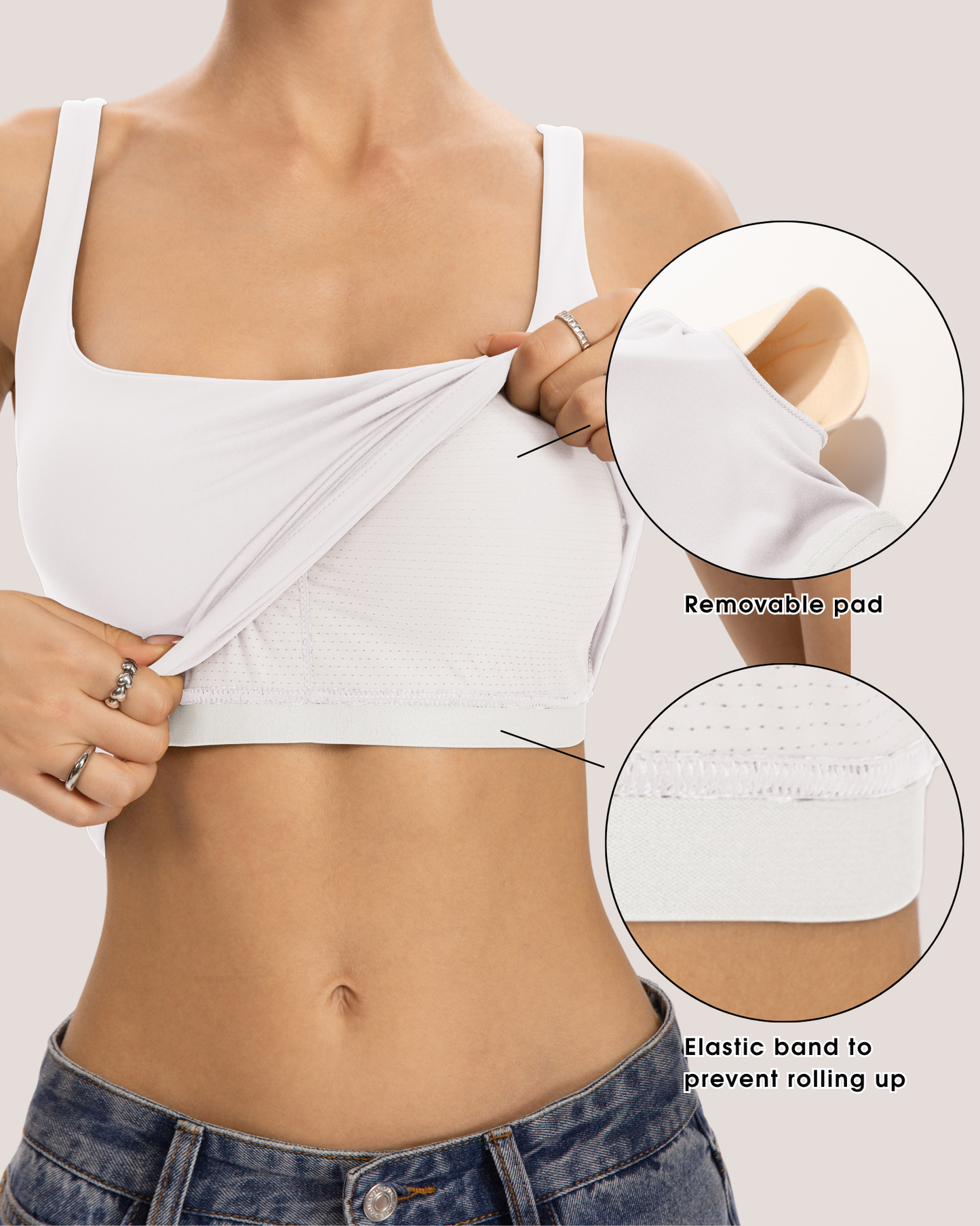 QINSEN Womens Tank Tops with Built in Bras Square Neck Double Lined Basic Sleeveless Workout Tops