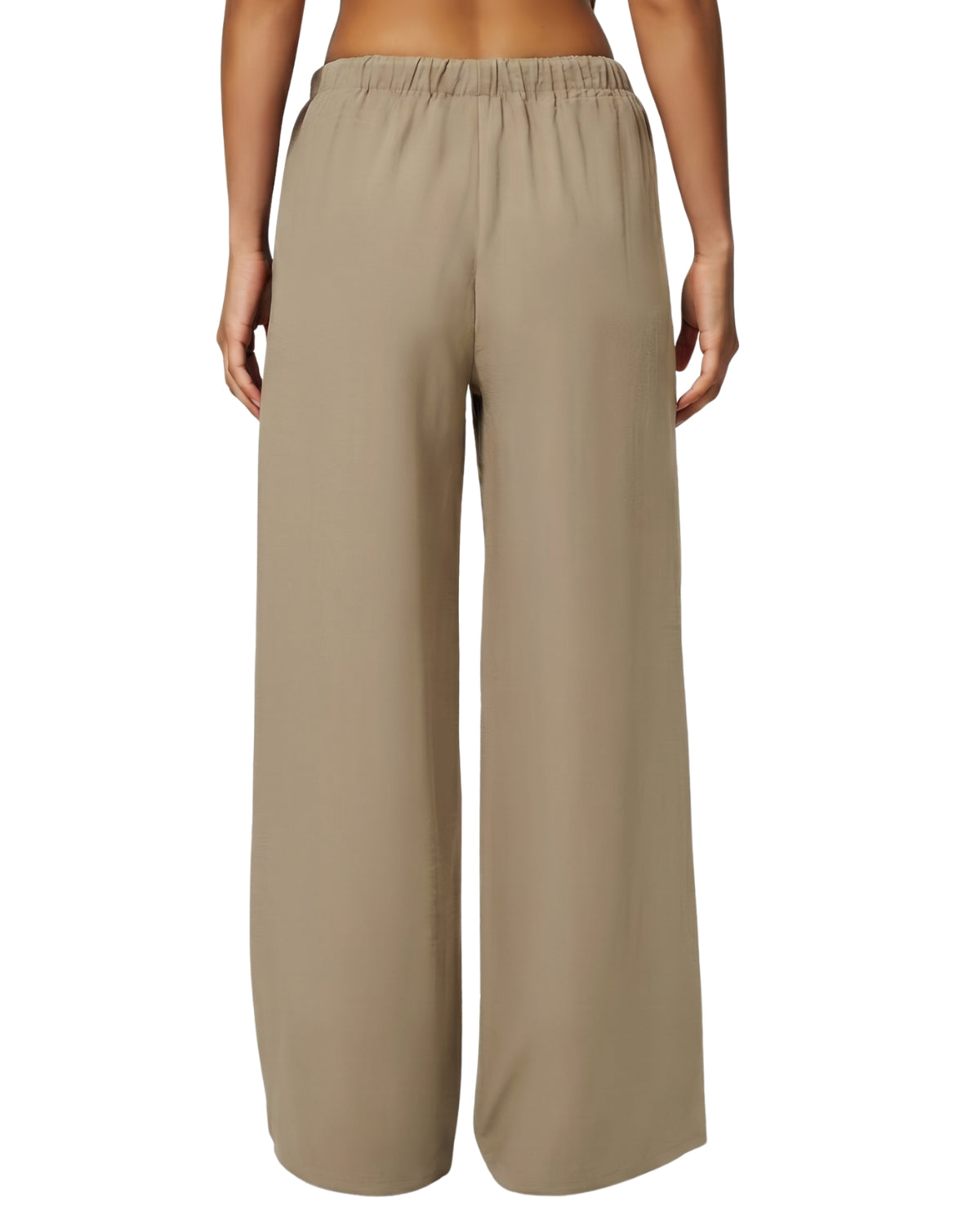 QINSEN Women's Wrinkle-Free Wide Leg Palazzo Pants High Rise Flowy Drape Drawstring Elastic Waist Trousers with Pockets