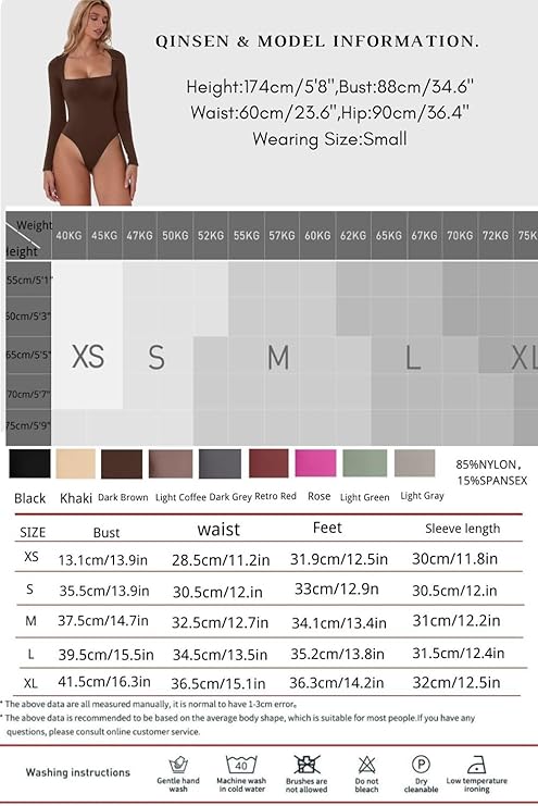 QINSEN Sexy Bodysuit for Women Square Neck High Cut Thong Tops Long Sleeve Shirt