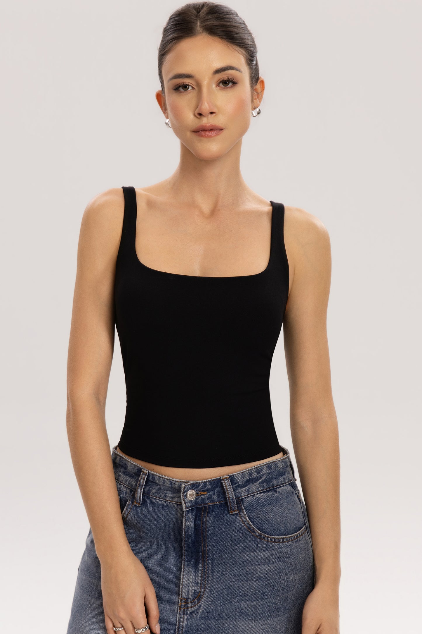 QINSEN Womens Tank Tops with Built in Bras Square Neck Double Lined Basic Sleeveless Workout Tops