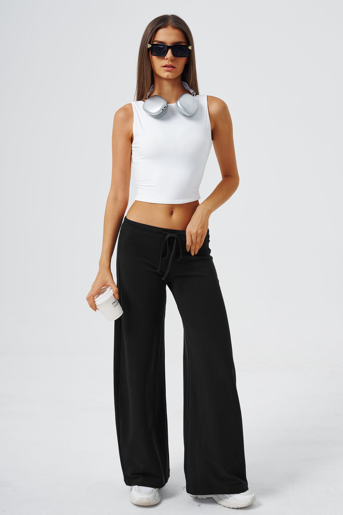 QINSEN Women's Low Rise Wide Leg Pants Lightweight Stretch Lounge Pants