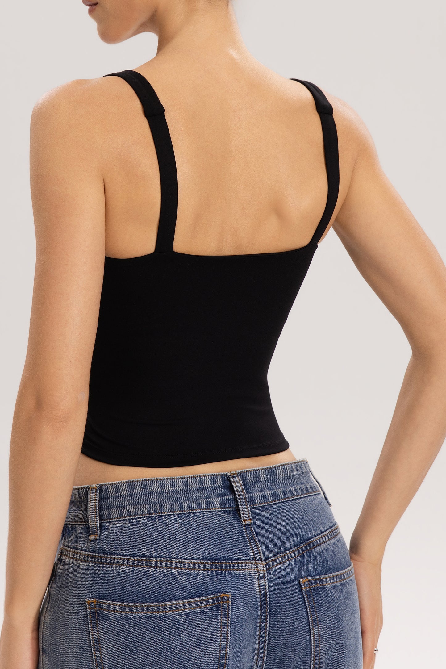 QINSEN Womens Tank Tops with Built in Bras Square Neck Double Lined Basic Sleeveless Workout Tops