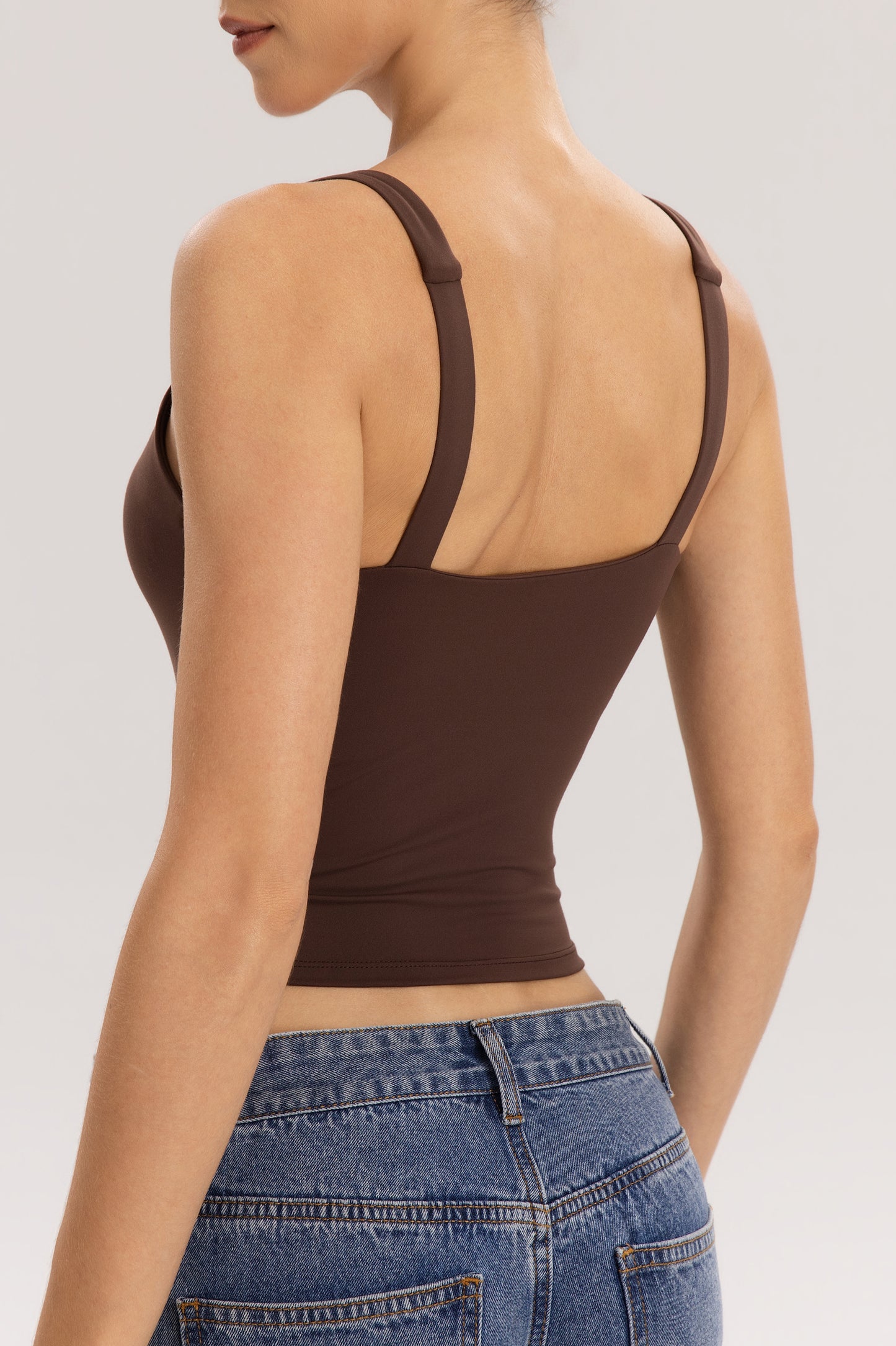 QINSEN Womens Tank Tops with Built in Bras Square Neck Double Lined Basic Sleeveless Workout Tops