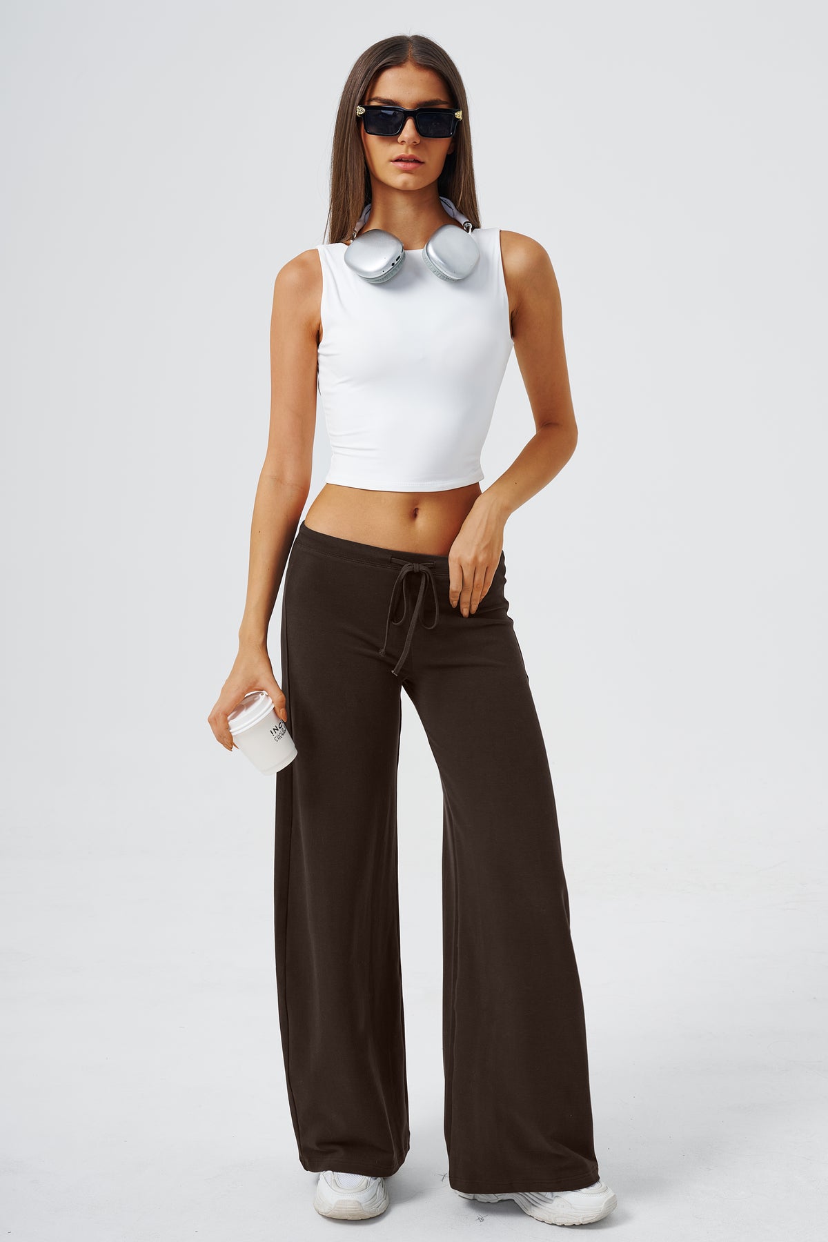 QINSEN Women's Low Rise Wide Leg Pants Lightweight Stretch Lounge Pants