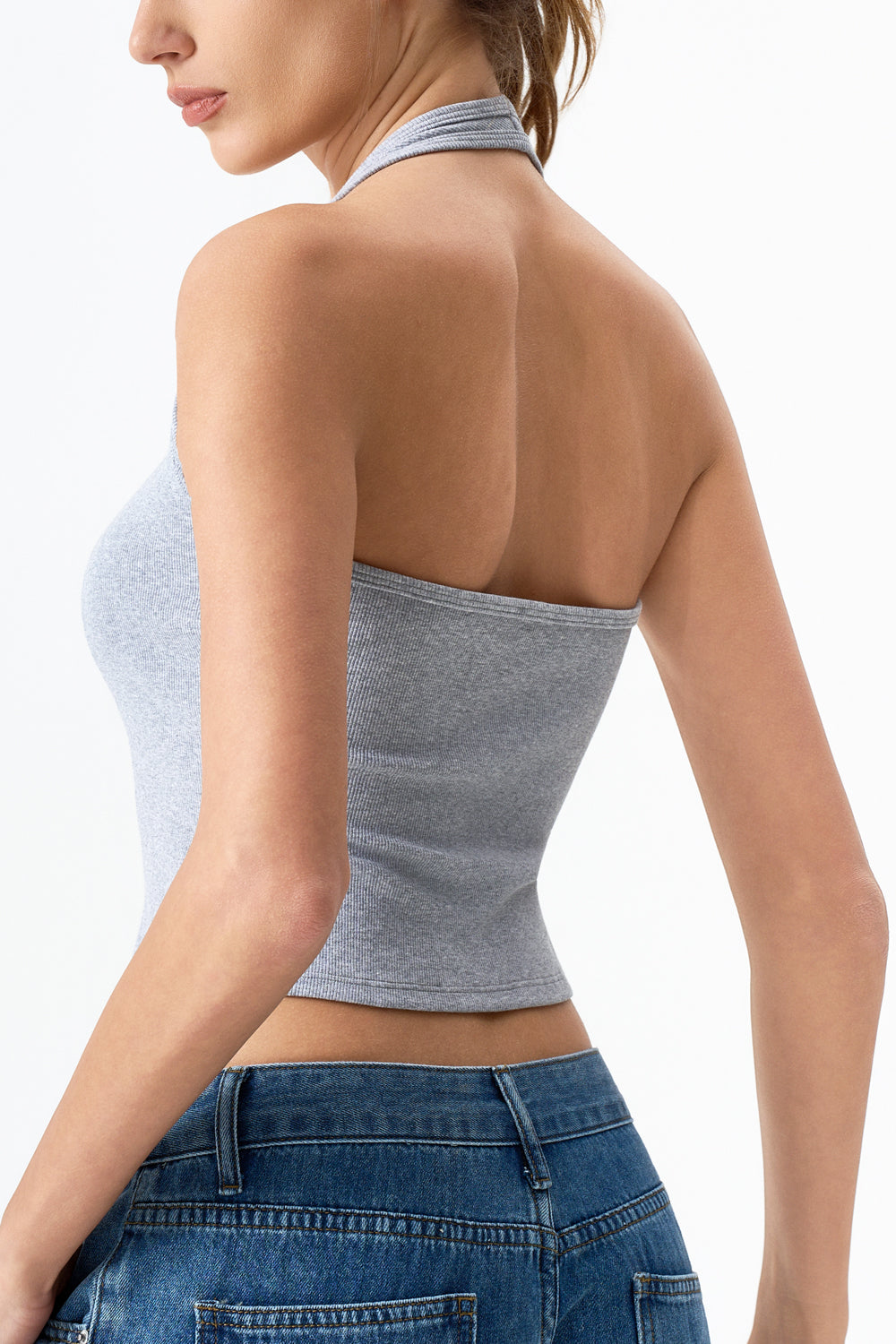 QINSEN Sleeveless Tank Top for Womens Halter Neck Button Trim Slim Fit Cropped Tee Shirt Y2k Vest Top