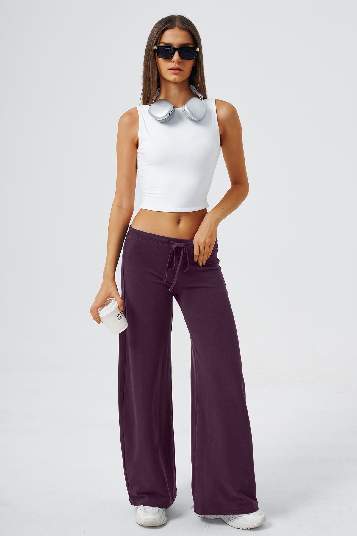 QINSEN Women's Low Rise Wide Leg Pants Lightweight Stretch Lounge Pants