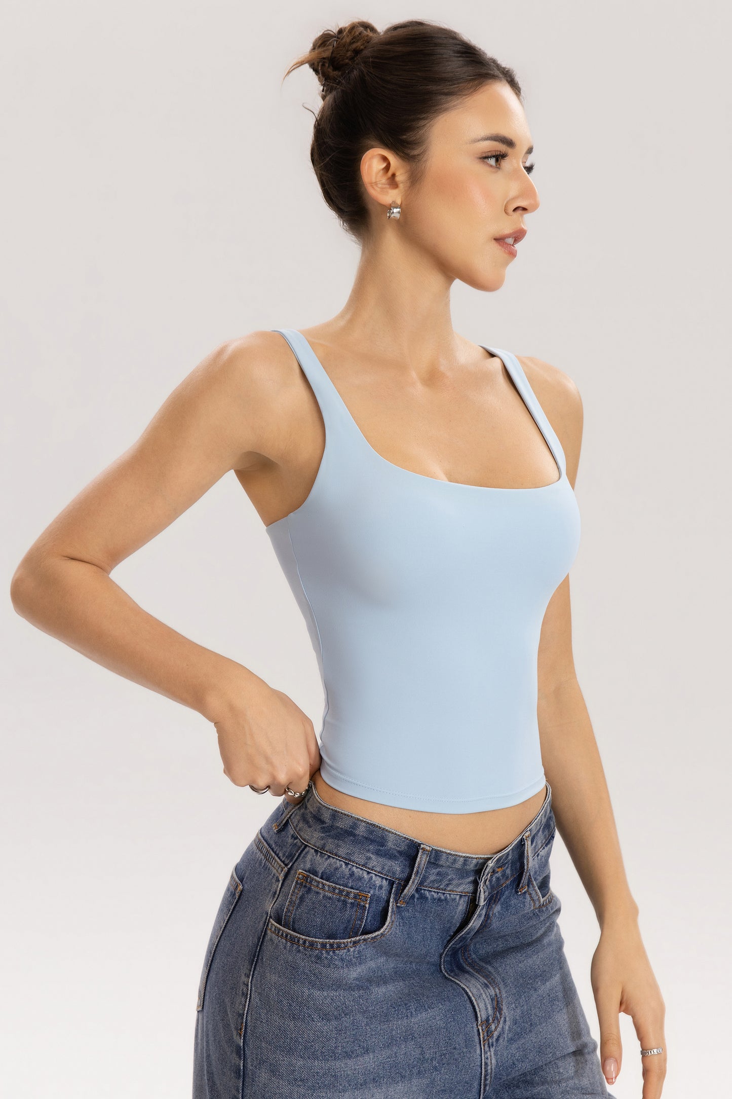 QINSEN Womens Tank Tops with Built in Bras Square Neck Double Lined Basic Sleeveless Workout Tops