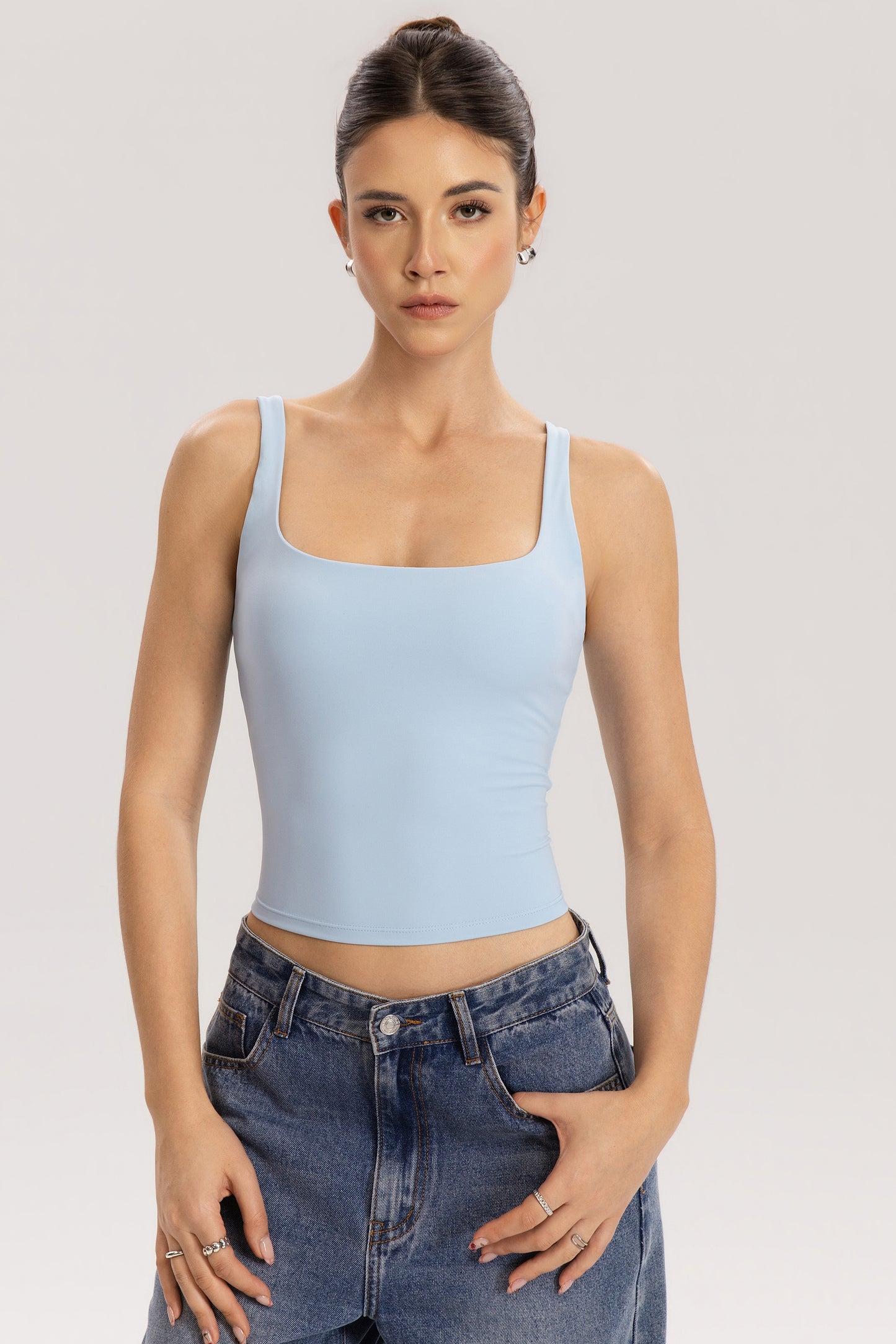 QINSEN Womens Tank Tops with Built in Bras Square Neck Double Lined Basic Sleeveless Workout Tops