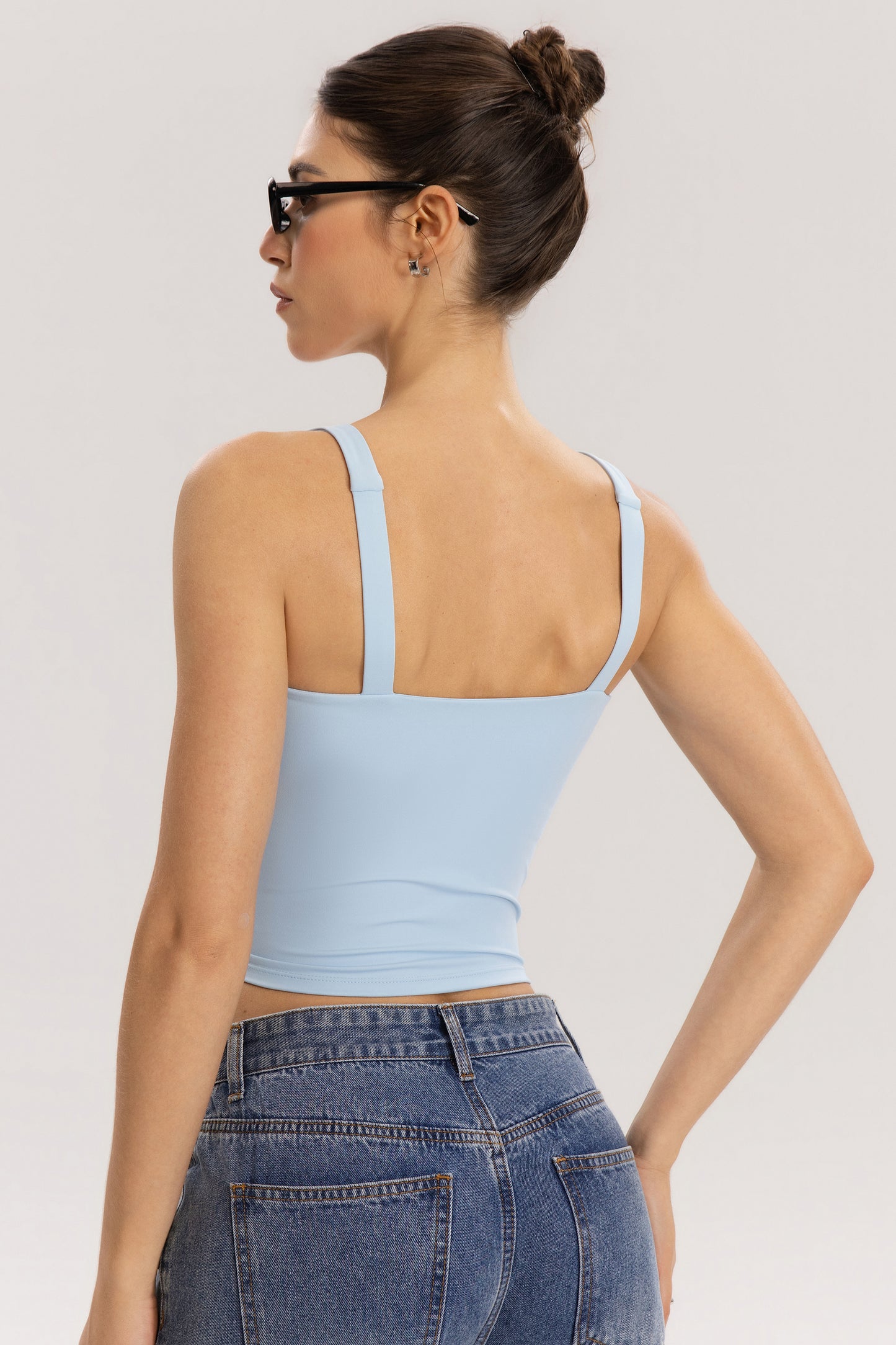 QINSEN Womens Tank Tops with Built in Bras Square Neck Double Lined Basic Sleeveless Workout Tops