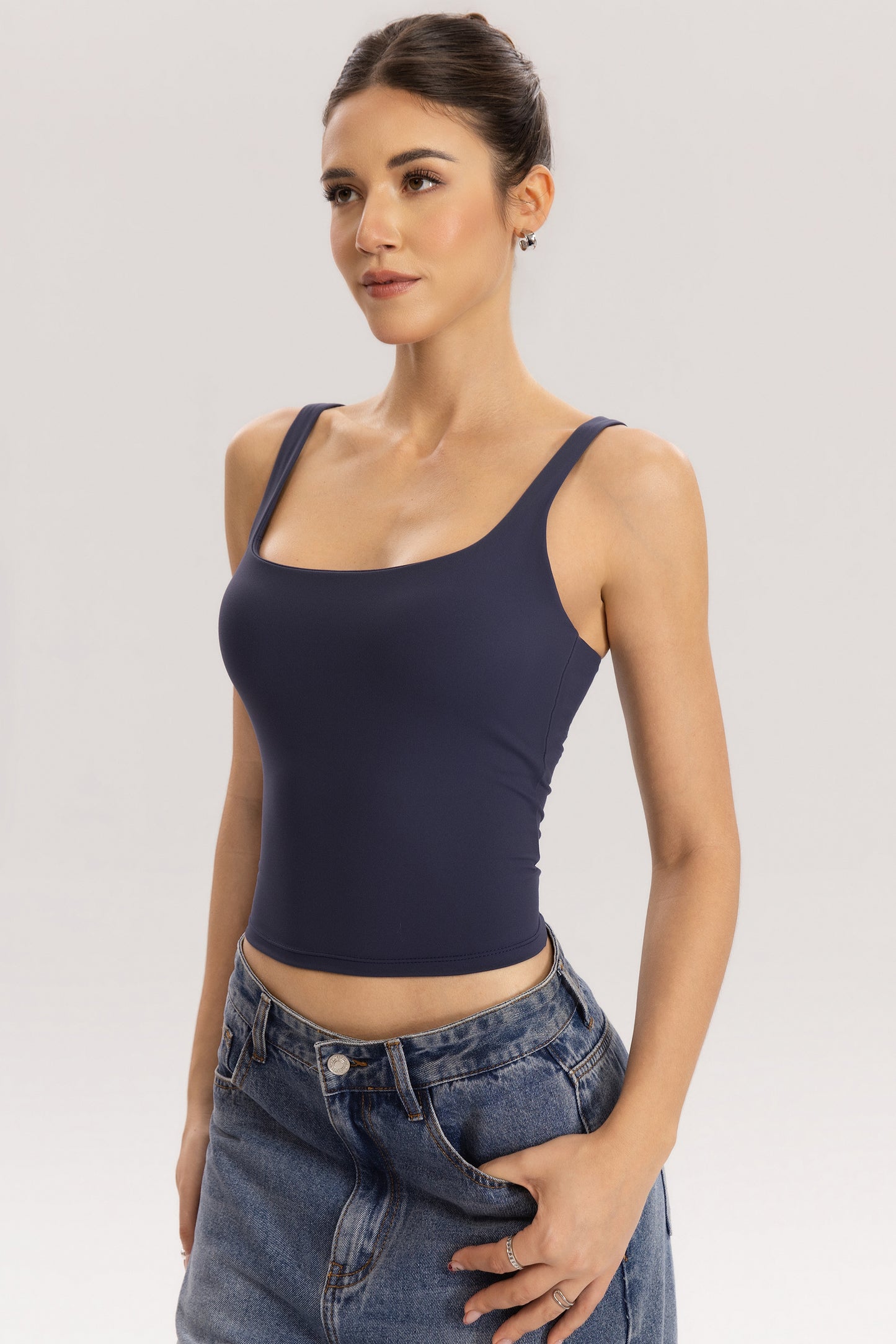 QINSEN Womens Tank Tops with Built in Bras Square Neck Double Lined Basic Sleeveless Workout Tops