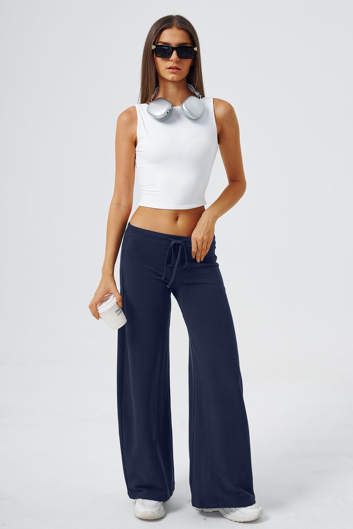 QINSEN Women's Low Rise Wide Leg Pants Lightweight Stretch Lounge Pants