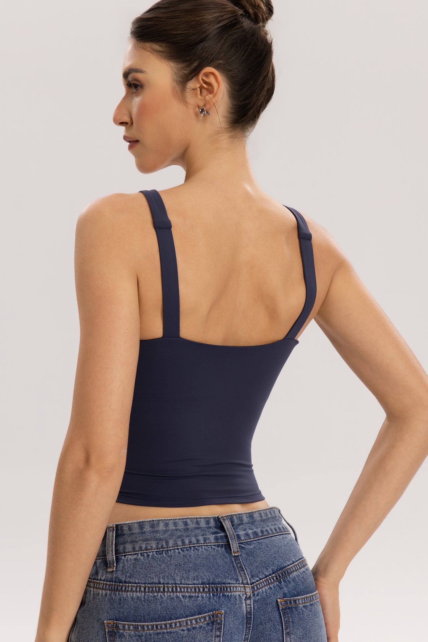 QINSEN Womens Tank Tops with Built in Bras Square Neck Double Lined Basic Sleeveless Workout Tops